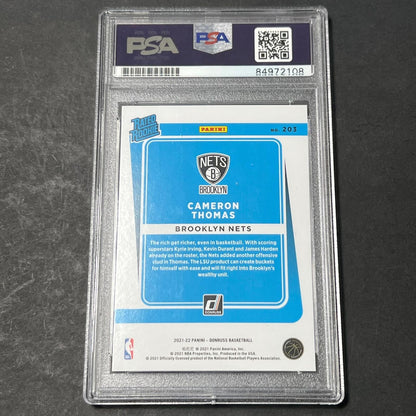 2021-22 Panini Donruss Rated Rookie Hoops #203 Cameron Thomas Signed Card PSA/DN