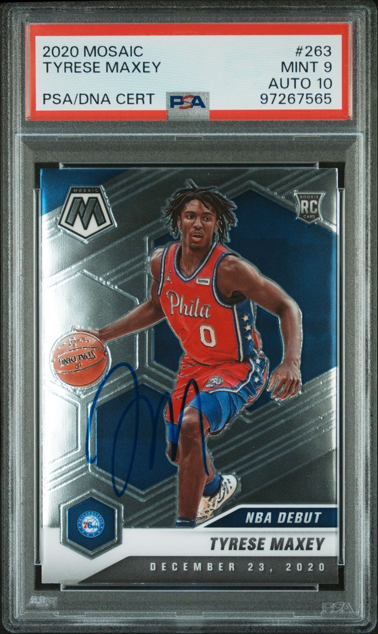 2020 Panini Mosaic #263 Tyrese Maxey Signed Card AUTO 10 Mint 9 AUTO PSA 76ers R