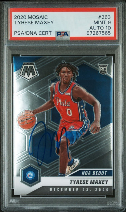 2020 Panini Mosaic #263 Tyrese Maxey Signed Card AUTO 10 Mint 9 AUTO PSA 76ers R