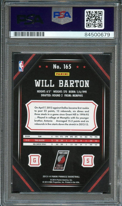 2013-14 Panini Pinnacle #165 Will Barton Signed Card AUTO 10 PSA Slabbed Blazers