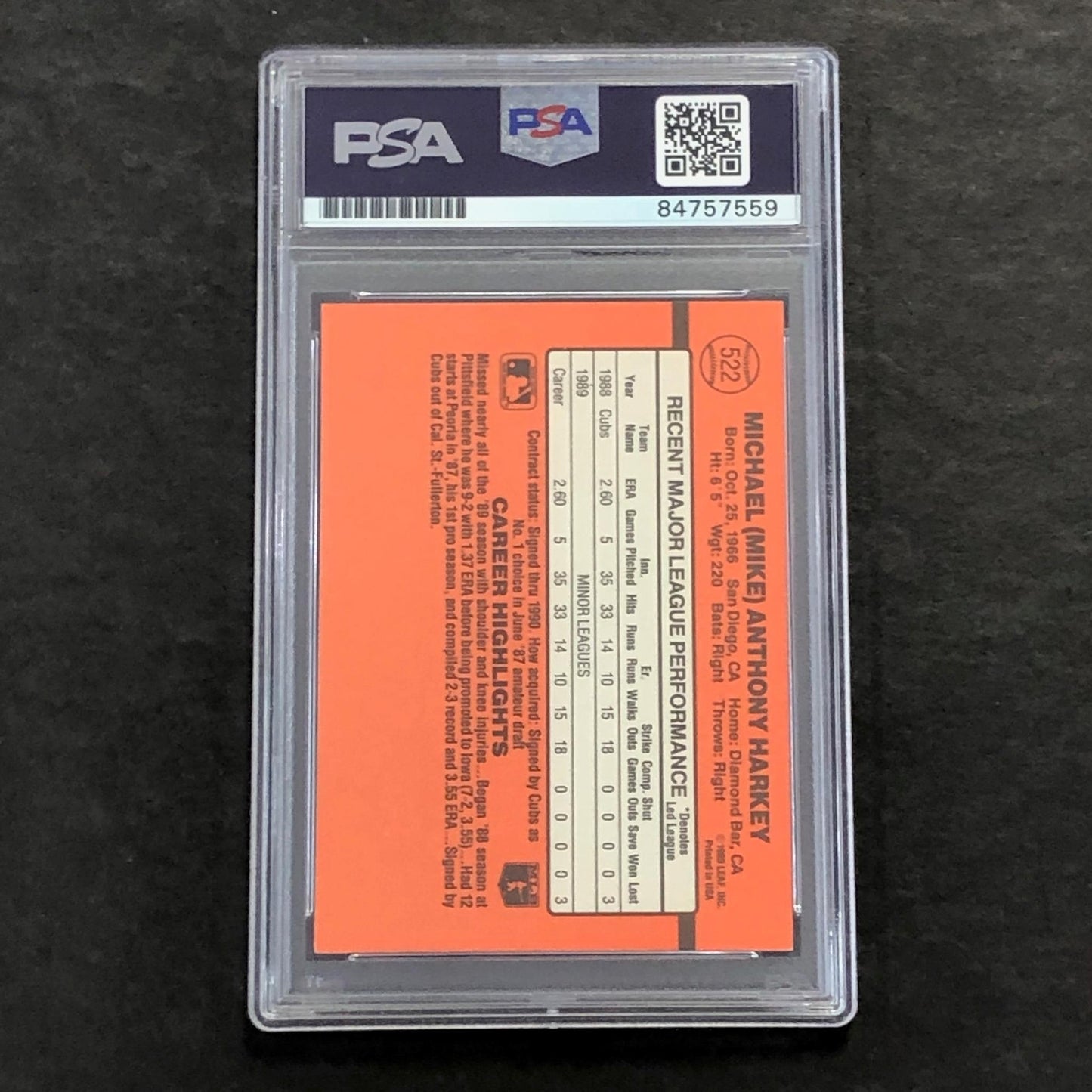 1990 Donruss #522 Mike Harkey Signed Card PSA Slabbed Auto Cubs
