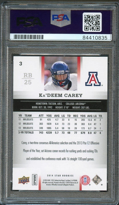 2014 UPPER DECK STAR ROOKIES #3 KA'DEEM CAREY Signed Card AUTO 10 PSA Slabbed