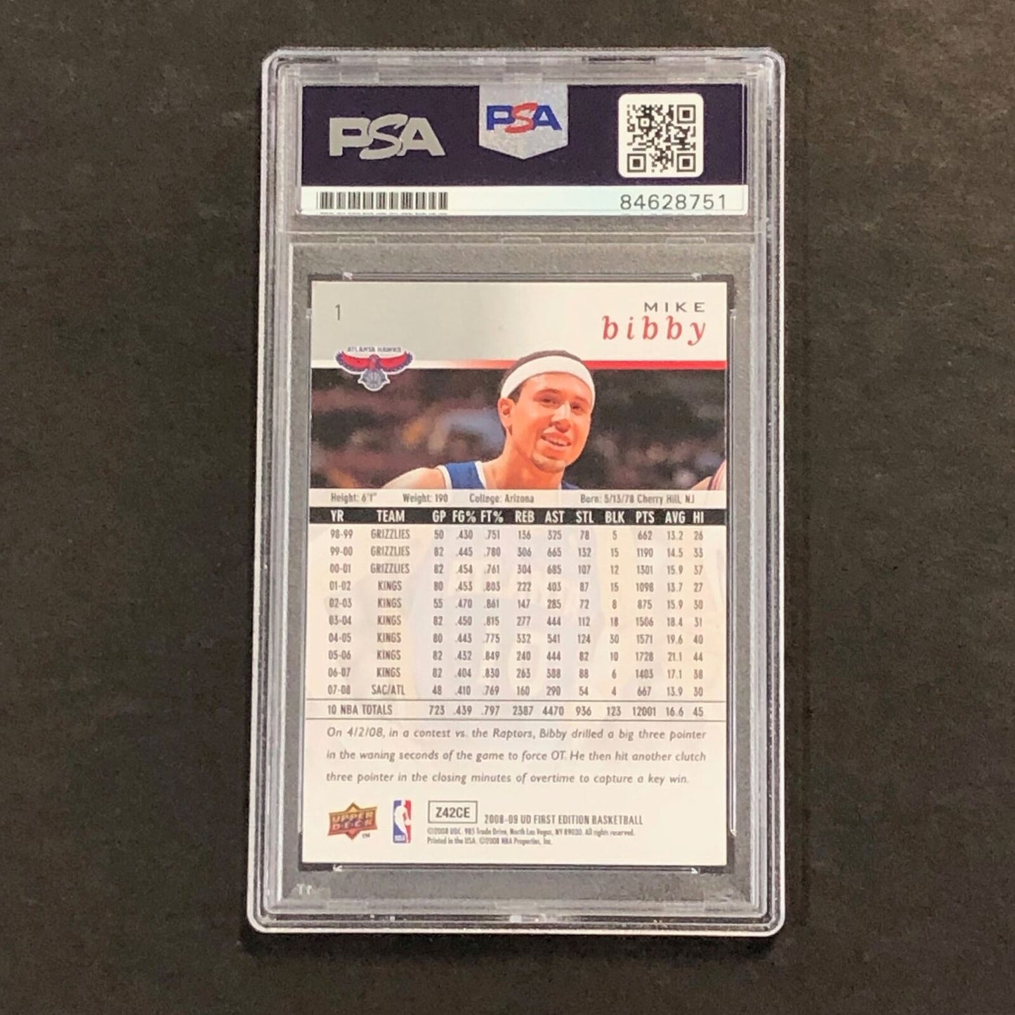 2008-09 Upper Deck First Edition #1 Mike Bibby Signed Card AUTO 10 PSA Slabbed H