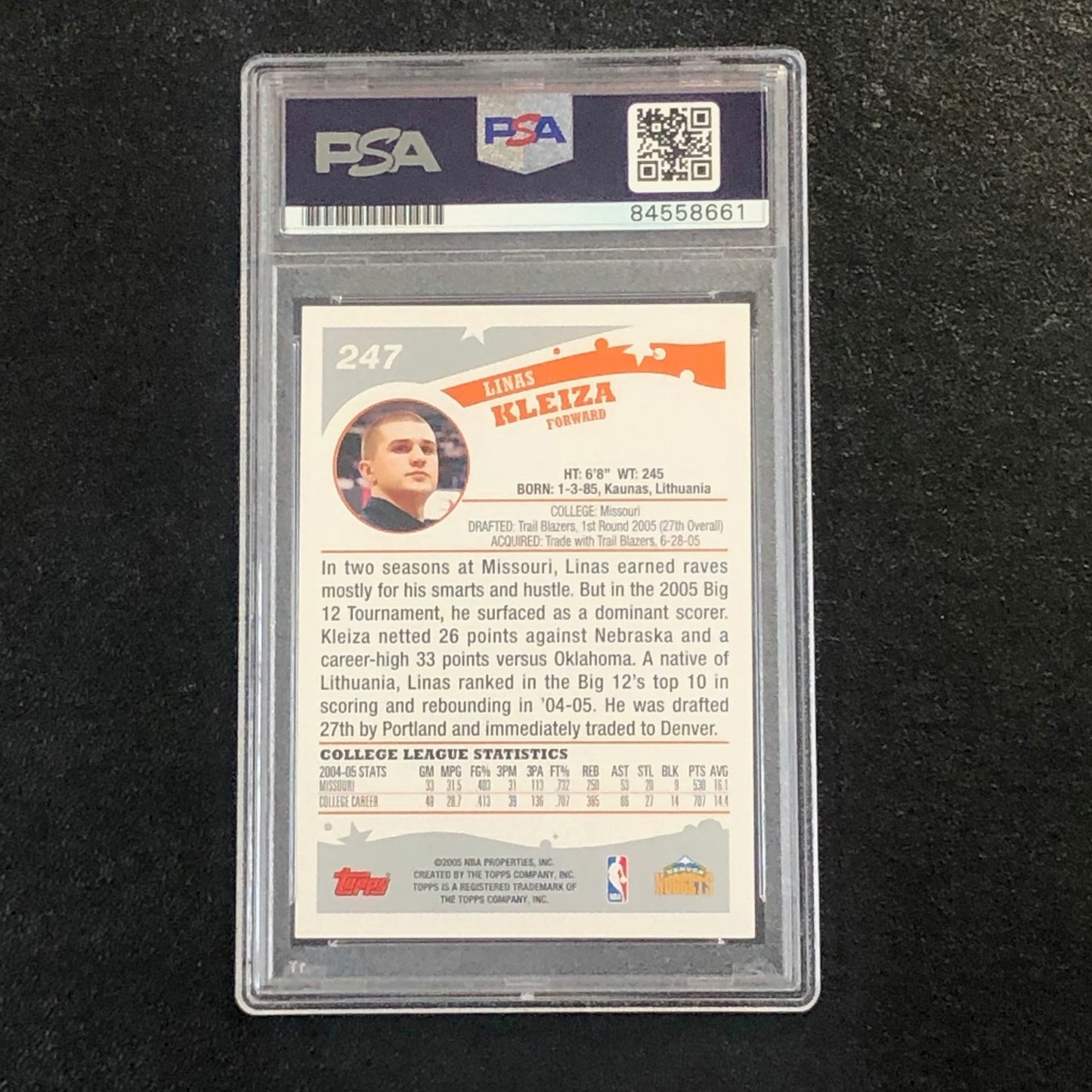 2005-06 Topps #247 Linas Kleiza signed Auto Card PSA/DNA Slabbed RC Nuggets