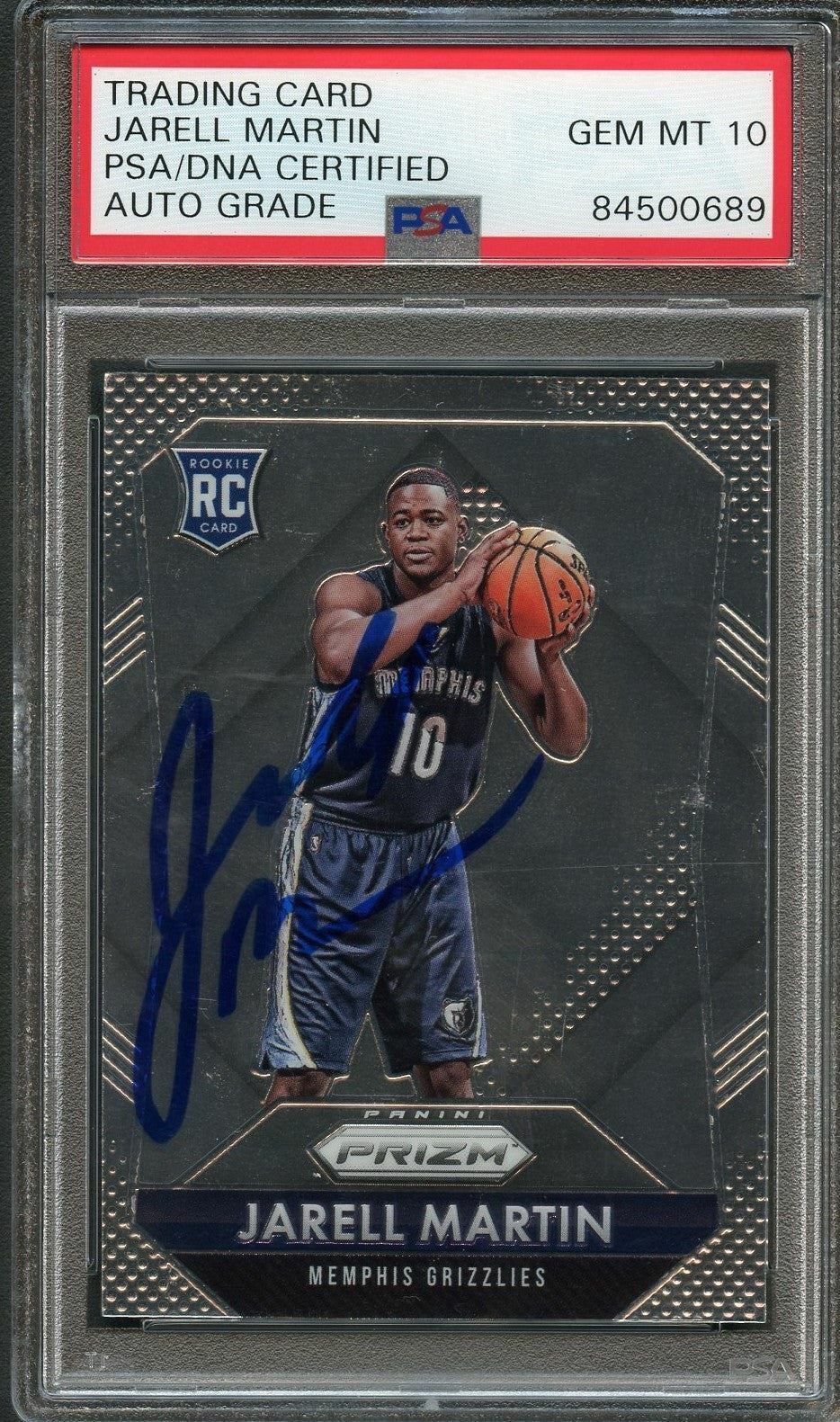 2015-16 Panini Prizm #301 Jarell Martin Signed Card AUTO 10 PSA Slabbed RC Grizz