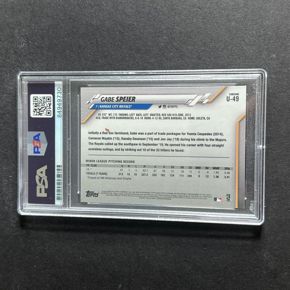 2020 Topps Chrome #U-49 Gabe Speier Signed Card AUTO 10 PSA Slabbed Royals