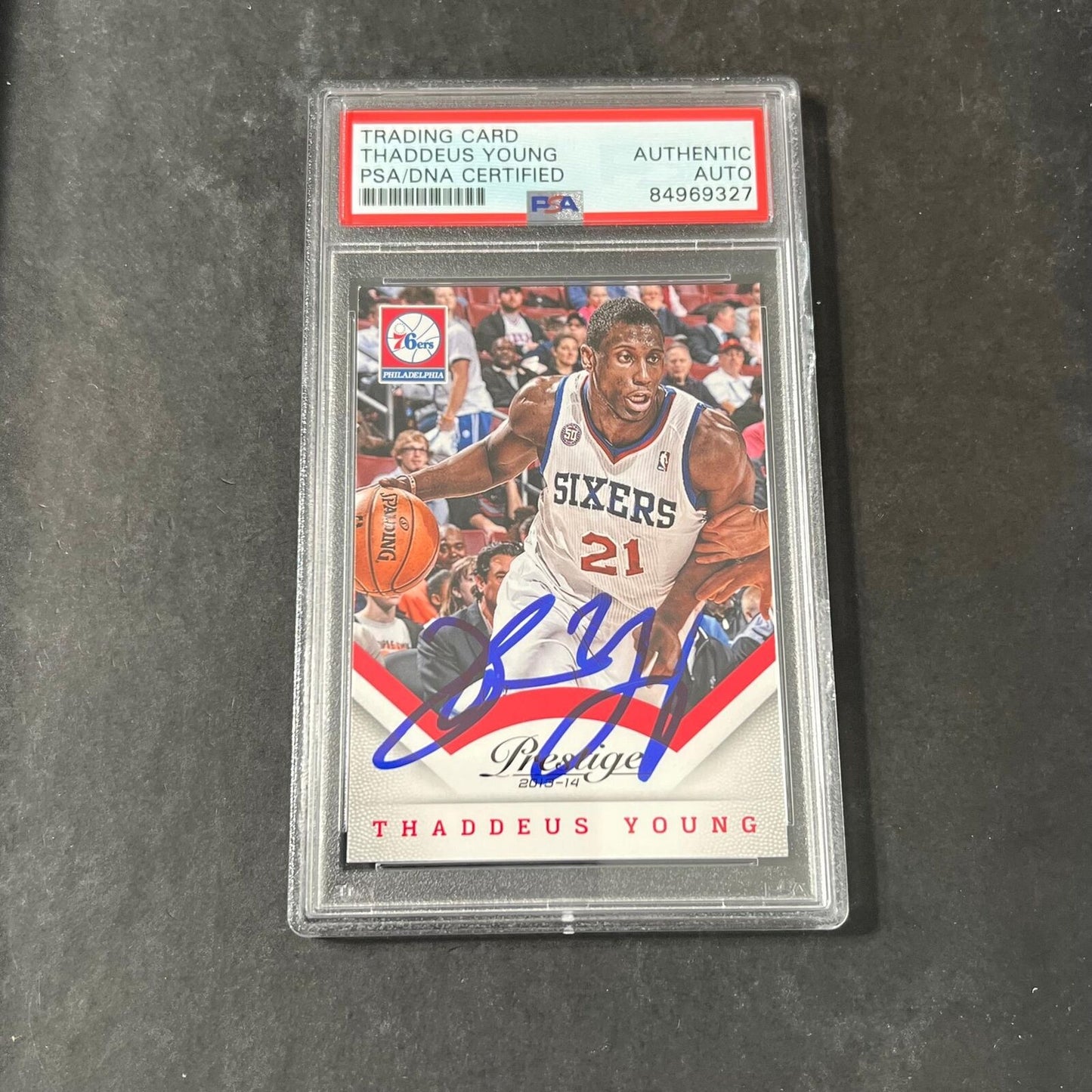 2013-14 Panini Prestige #47 Thaddeus Young Signed Card AUTO PSA Slabbed 76ers