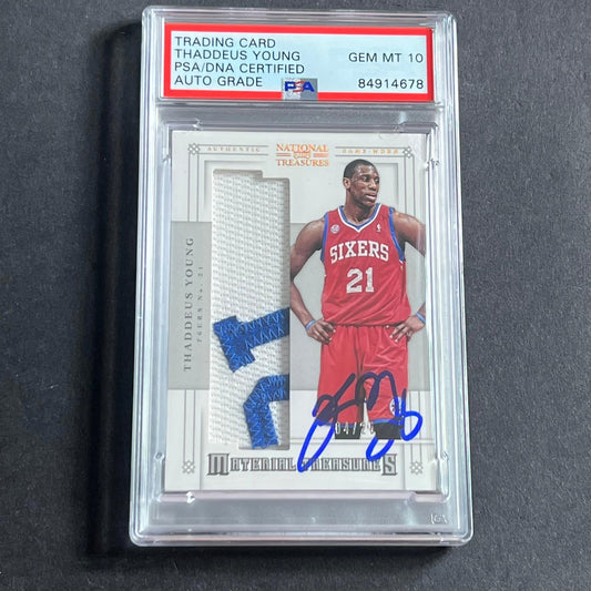 2012-13 Panini National Treasures #38 Thaddeus Young Signed Card PSA AUTO 10 Sla