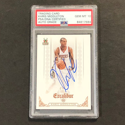 2014-15 Panini Excalibur #22 Khris Middleton Signed Card AUTO 10 PSA/DNA Slabbed