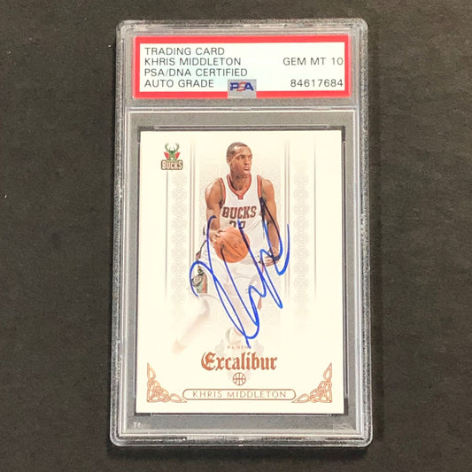 2014-15 Panini Excalibur #22 Khris Middleton Signed Card AUTO 10 PSA/DNA Slabbed