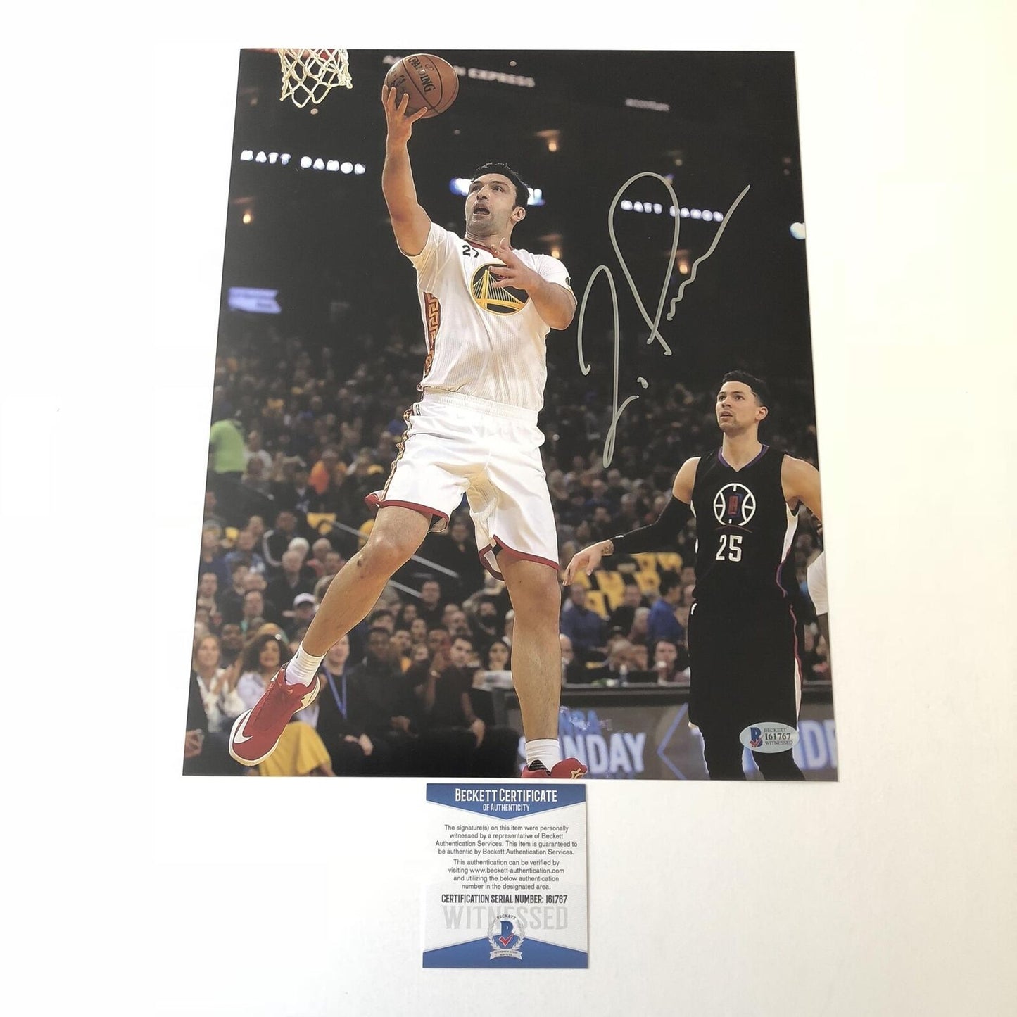 Zaza Pachulia signed 11x14 photo BAS Beckett Golden State Warriors Autographed