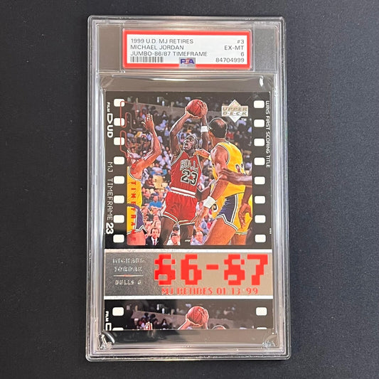 1999 Upper Deck MJ Retires Jumbo-86/87 Timeframe #3 Michael Jordan PSA EX MT 6 B