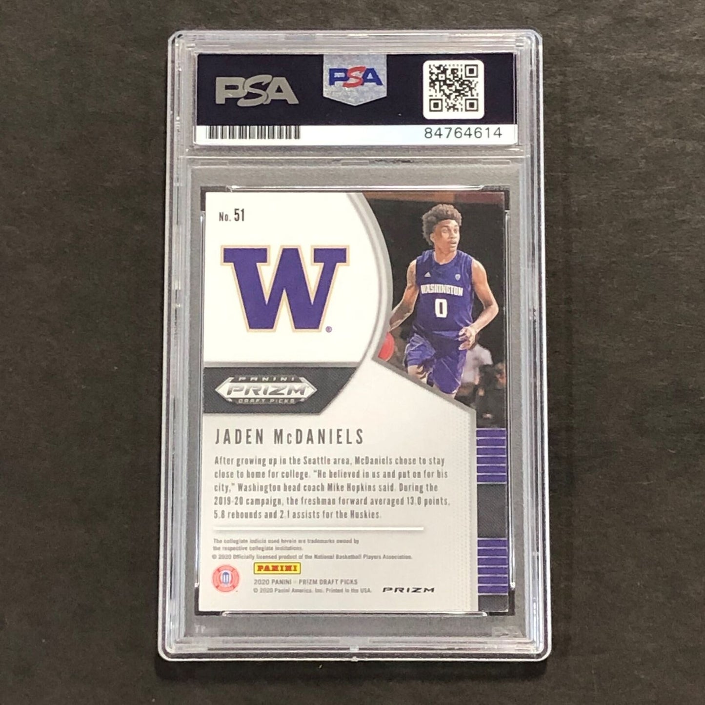 2020-21 Panini Prizm Draft Picks #51 Jaden McDaniels Signed Card AUTO PSA/DNA Sl