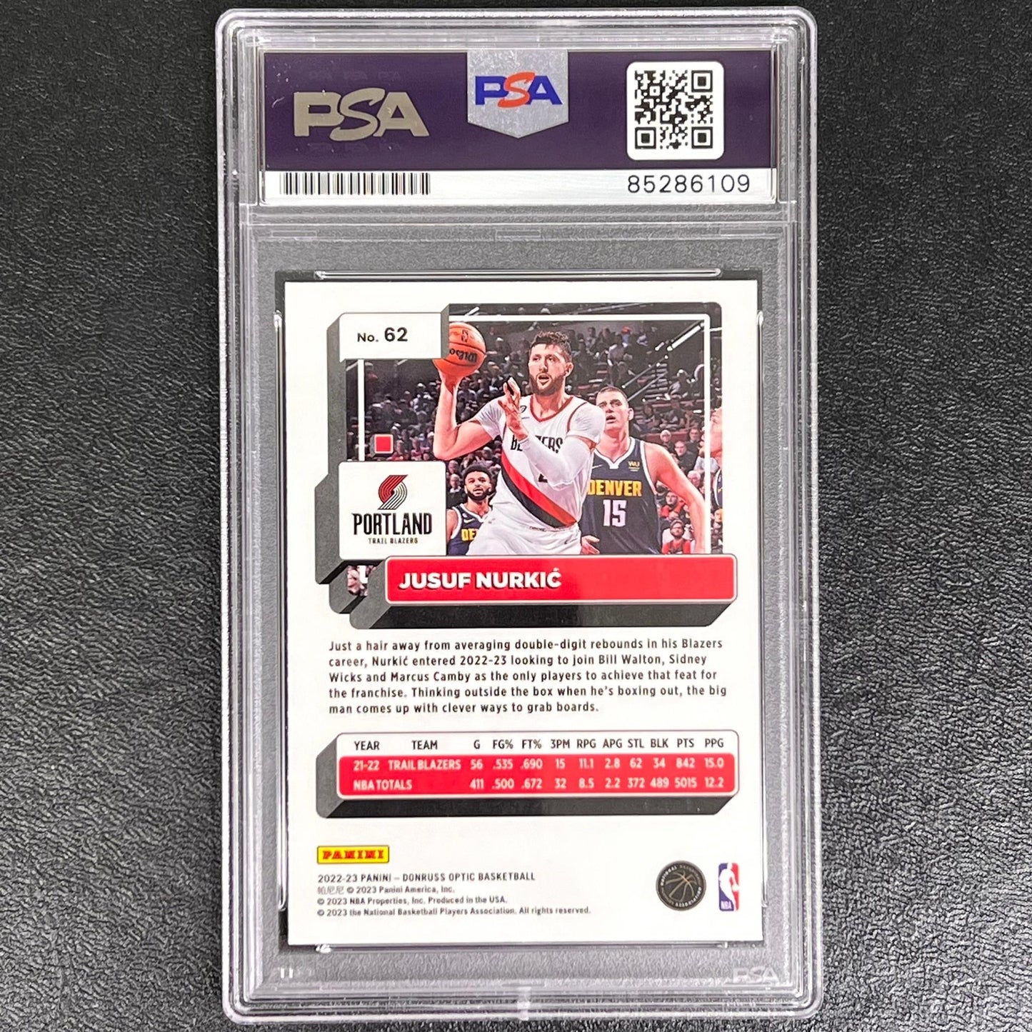 2022-23 Panini Donruss Optic #62 Jusuf Nurkic Signed AUTO PSA Slabbed Trail Blaz