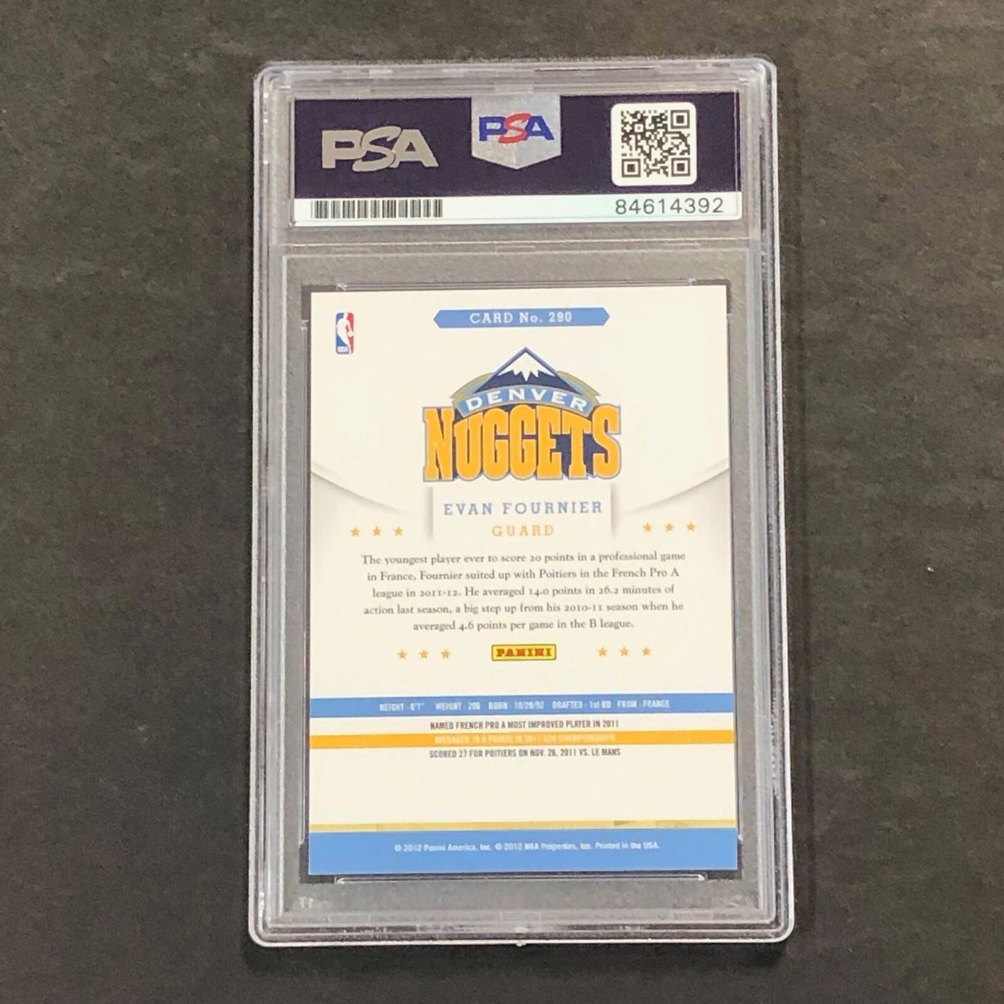 2012-13 Panini NBA Hoops #290 Evan Fournier Signed Card AUTO PSA/DNA Nuggets