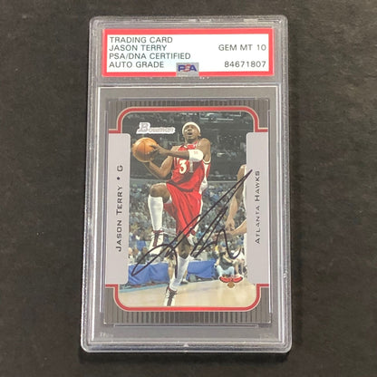 2003-04 Bowman Rookies and Stars #68 Jason Terry Signed Card AUTO 10 PSA Slabbed