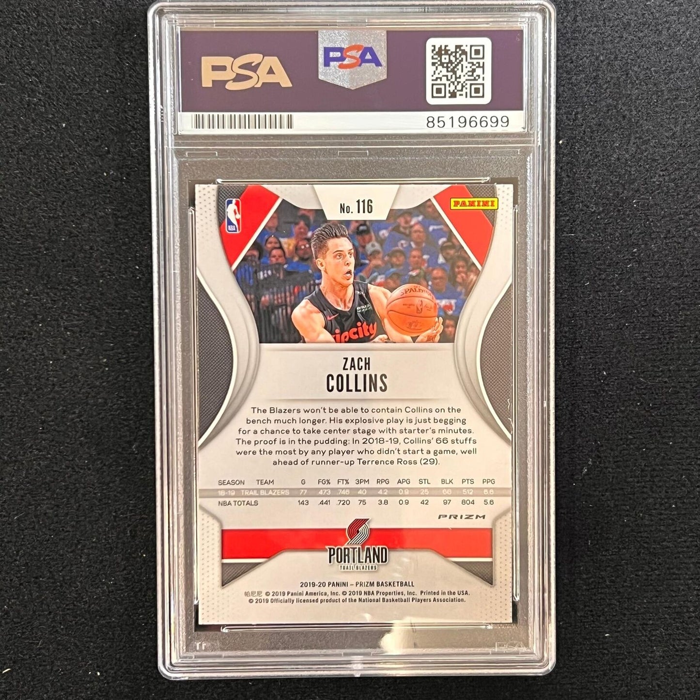 2019-20 Panini Prizm #116 ZACH COLLINS Signed Card AUTO PSA Slabbed Blazers