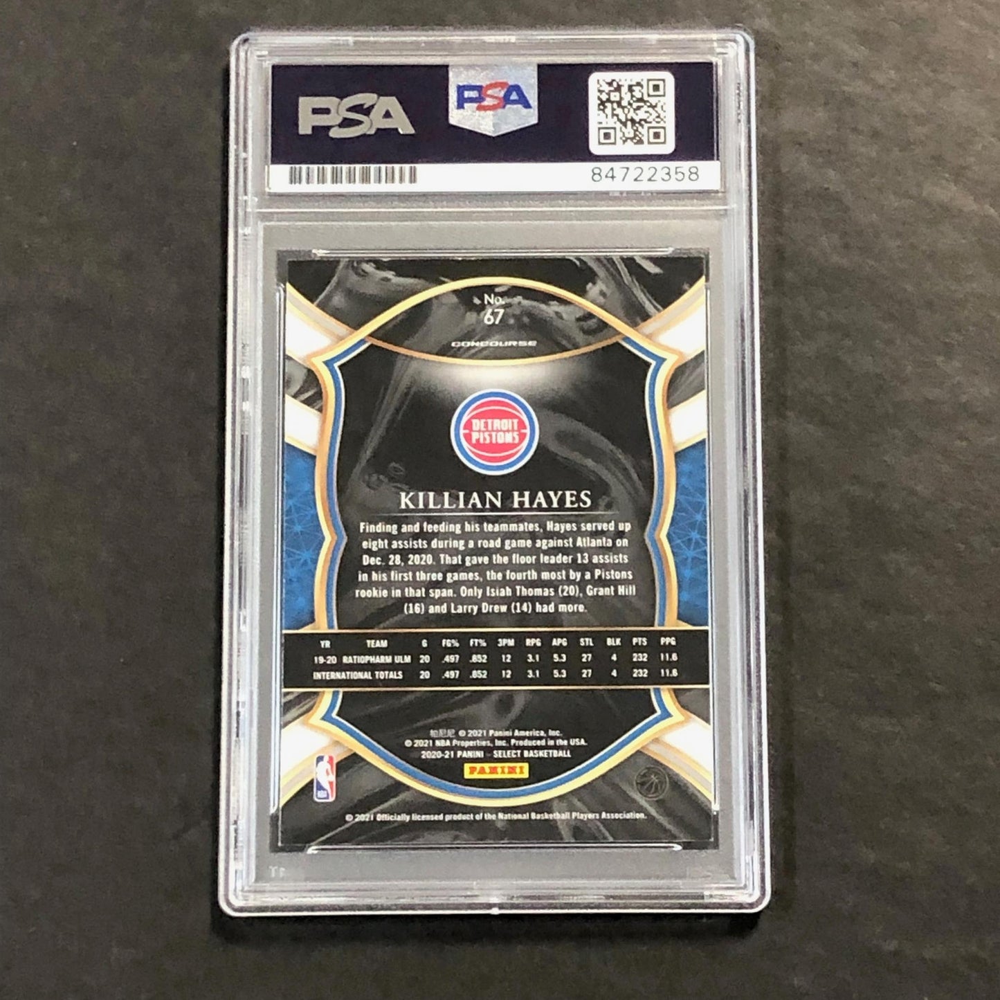 2020-21 Panini Select #67 Killian Hayes Signed Card AUTO PSA Slabbed RC Pistons