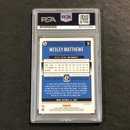 2018-19 Panini Optic #20 Wesley Matthews Signed Card AUTO PSA Slabbed Mavericks