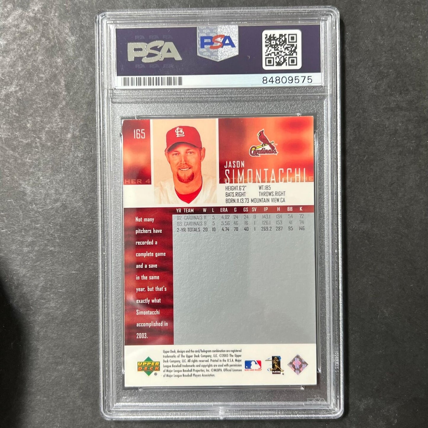 2002-03 Upperdeck #165 Jason Simontacchi Signed Card PSA Slabbed Auto Cardinals