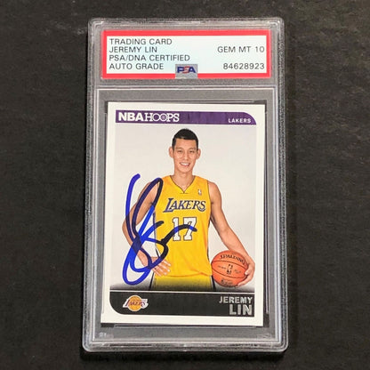 2014-15 NBA Hoops #191 Jeremy Lin Signed Card AUTO 10 PSA Slabbed Lakers