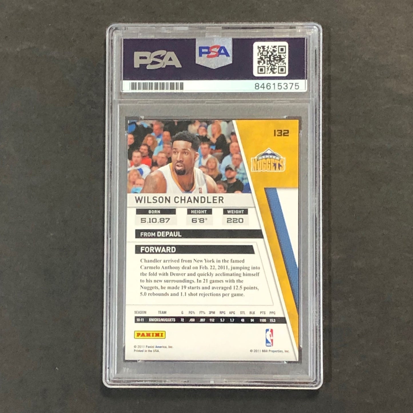 2010-11 Panini Season Update #132 Wilson Chandler Signed AUTO PSA Slabbed Nugget