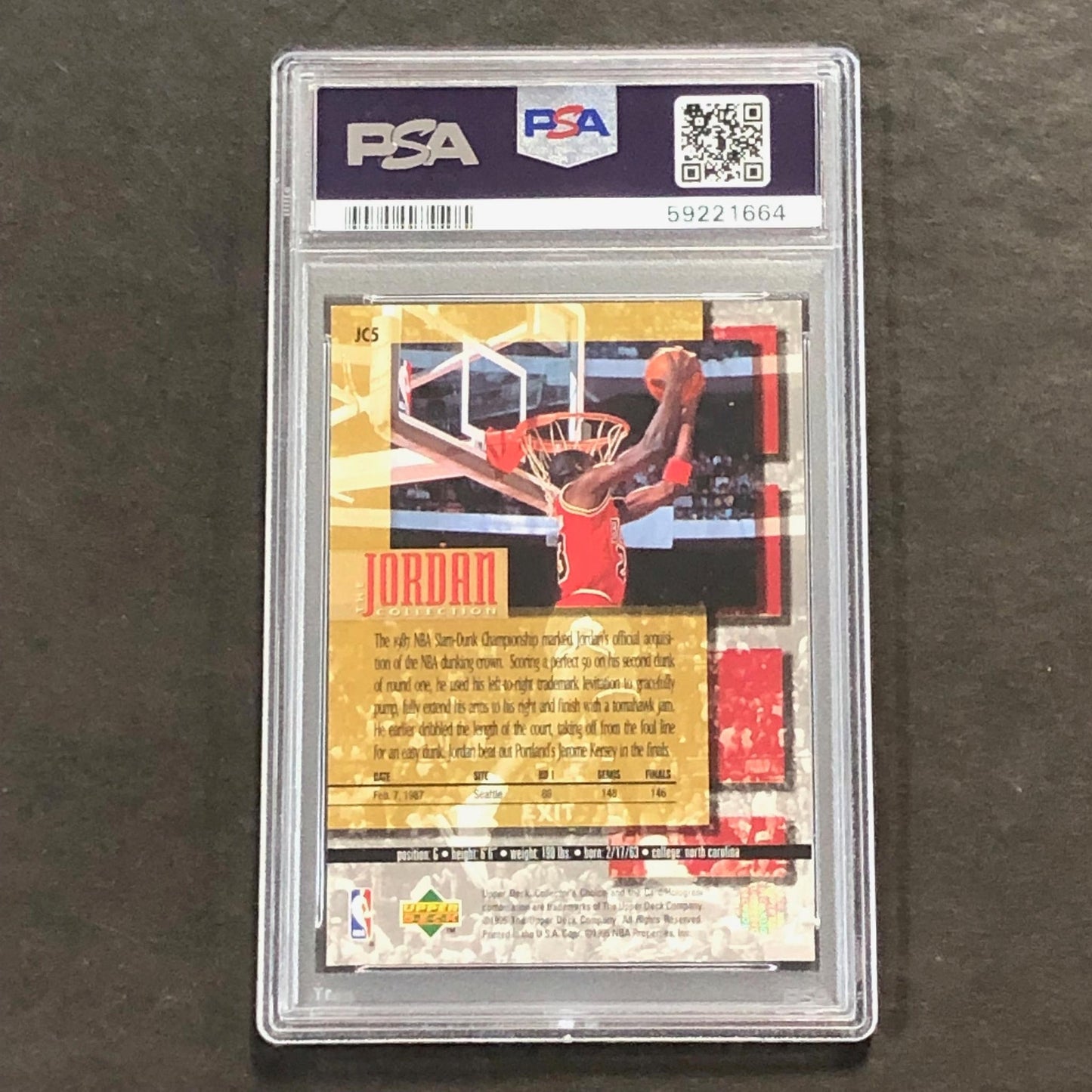 1995 Upper Deck Jordan Collection 1987 Slam Dunk Champ #JC5 Michael Jordan PSA V