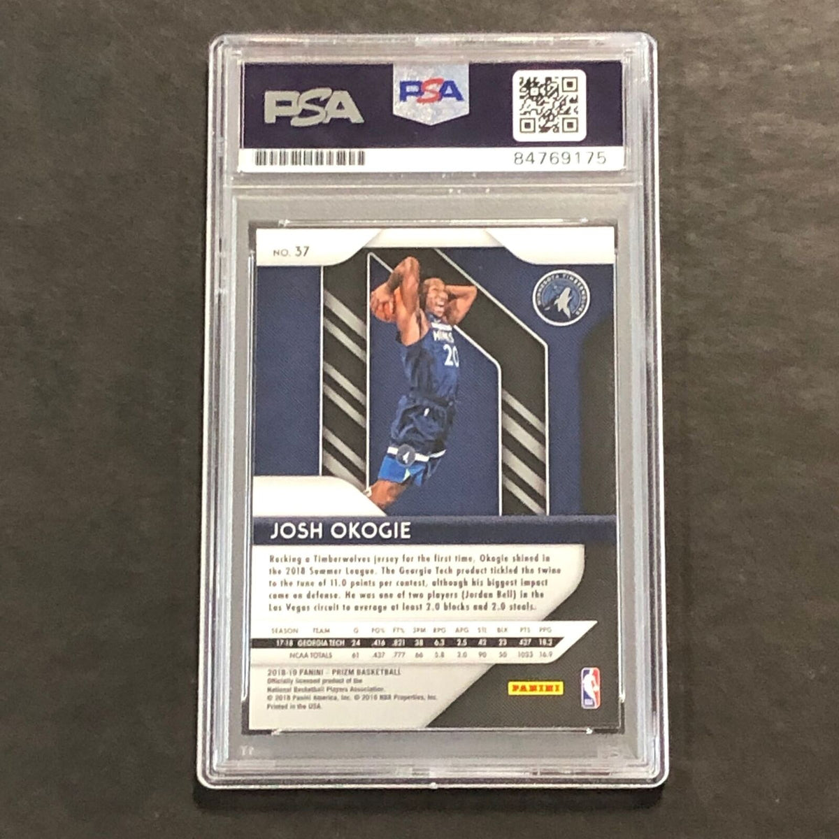 2018-19 Panini Prizm #37 Josh Okogie Signed Rookie Card AUTO 10 PSA Slabbed RC T