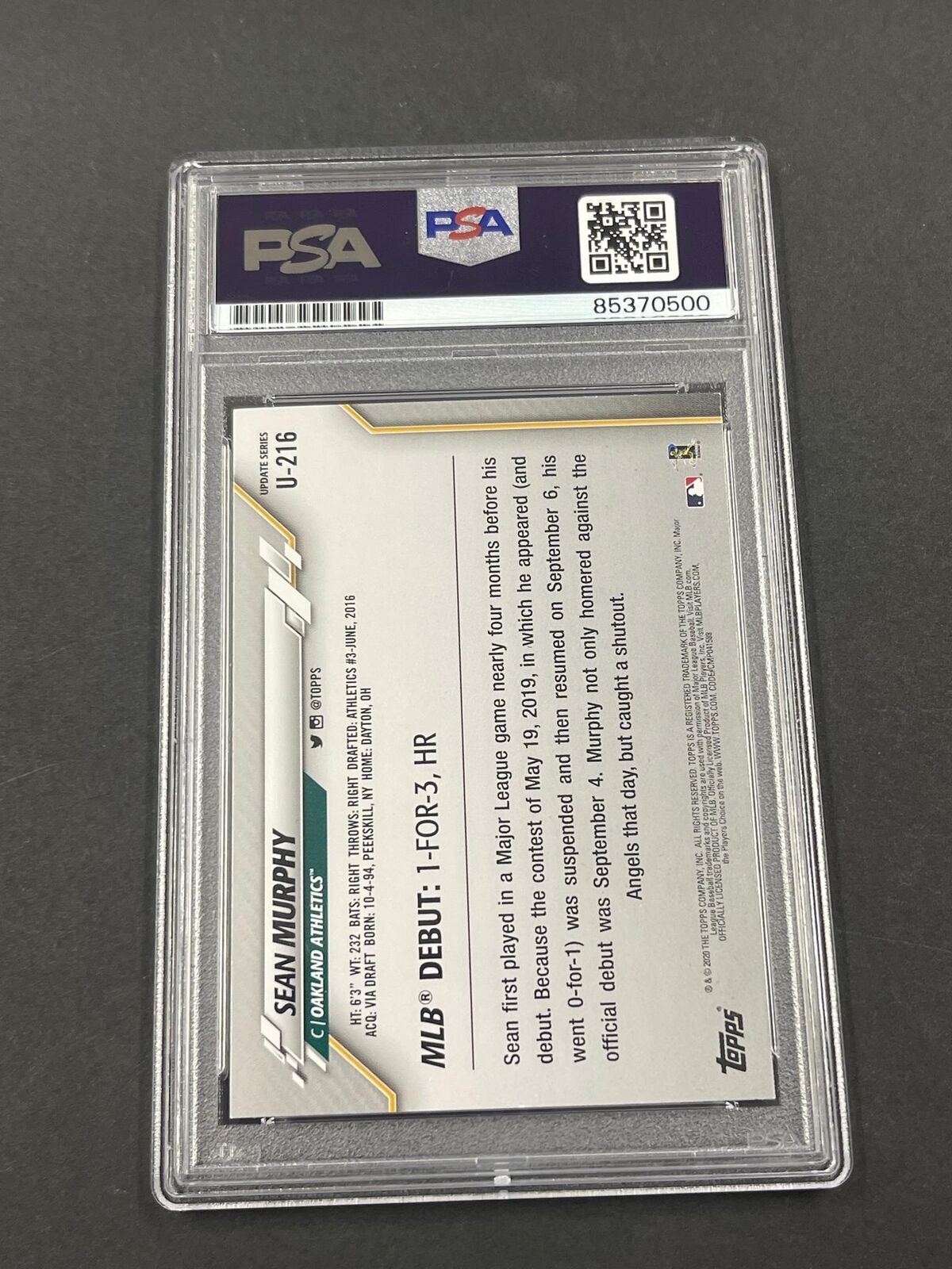 2020 Topps #U-126 Sean Murphy signed Card AUTO PSA/DNA Slabbed Oakland Athletics