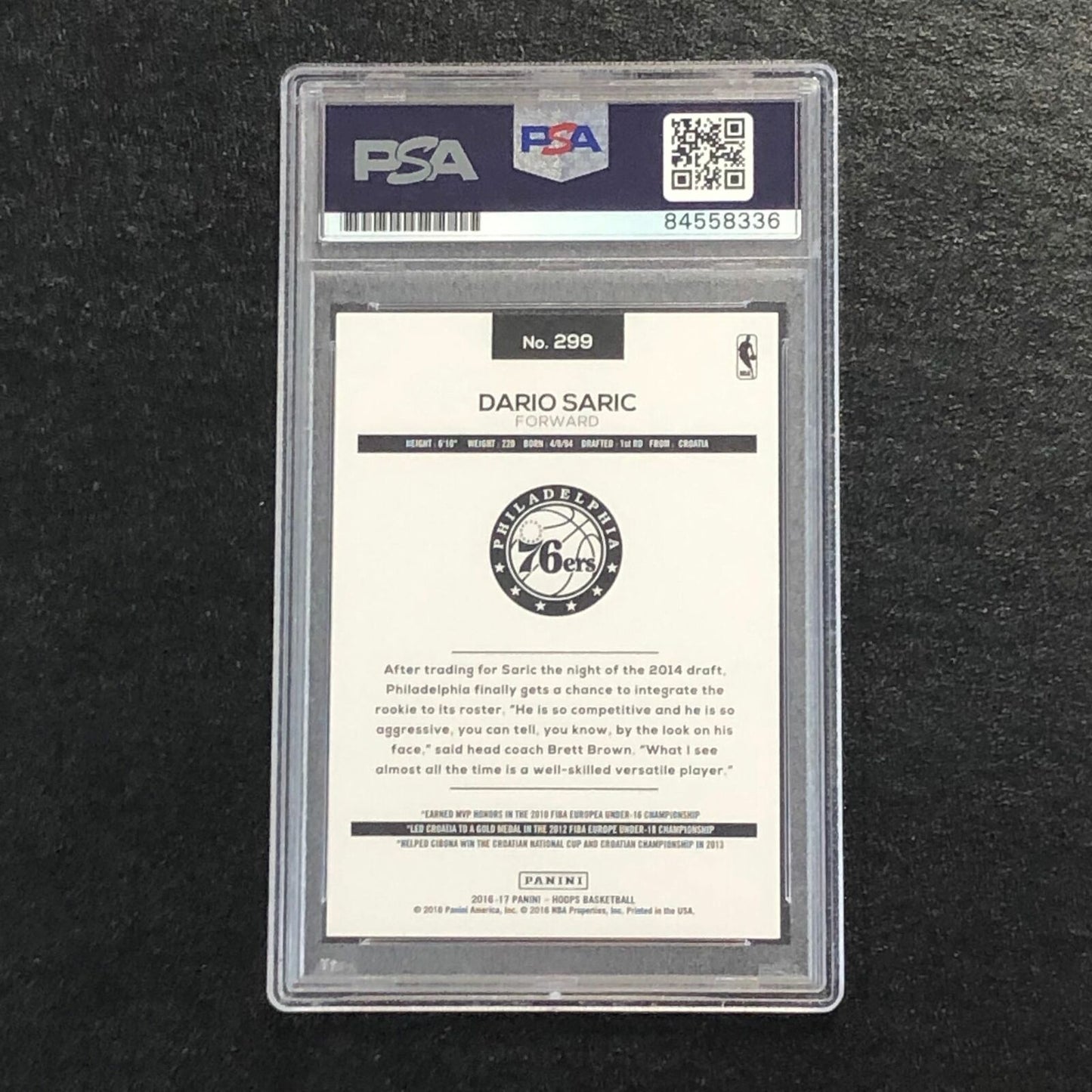 2016-17 NBA Hoops #299 Dario Saric Signed Card AUTO PSA Slabbed RC 76ers