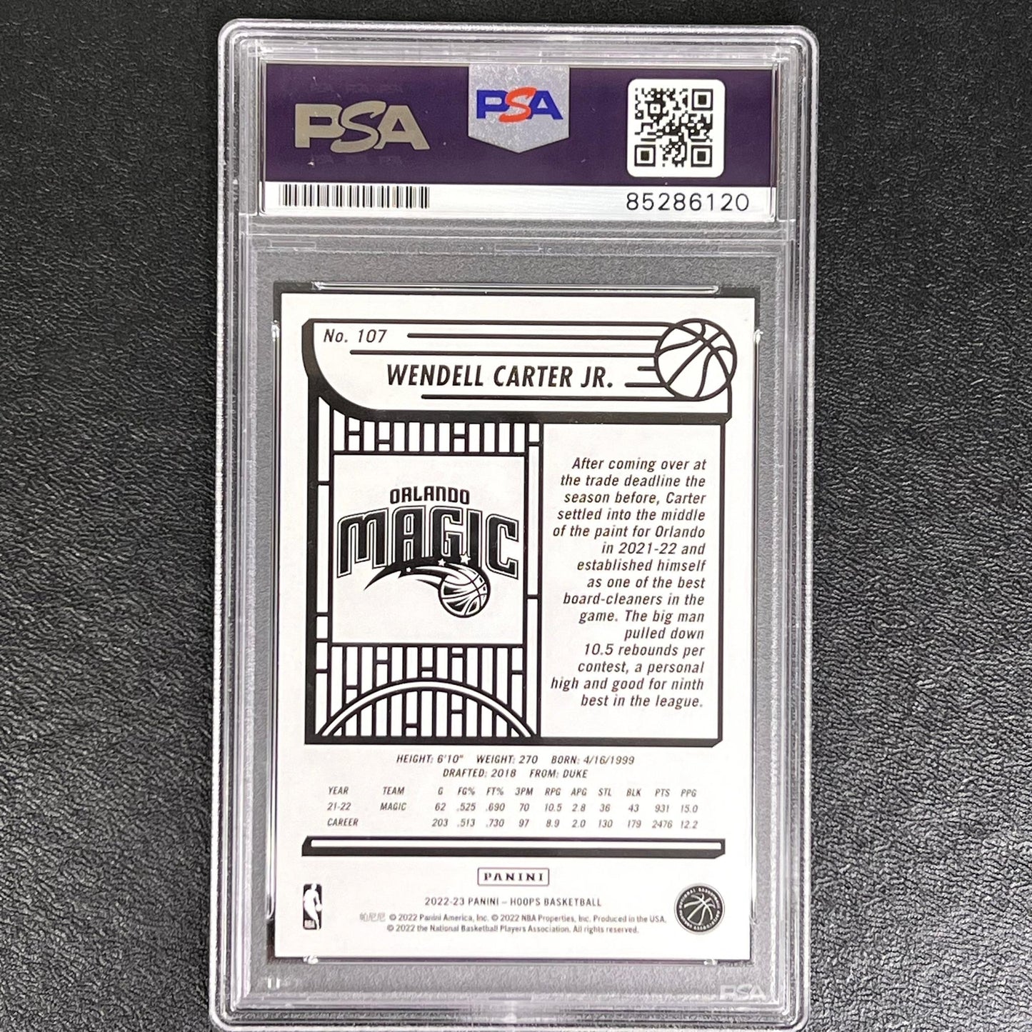 2022-23 Panini Hoops #107 Wendell Carter Jr Signed Card PSA/DNA AUTO Magic
