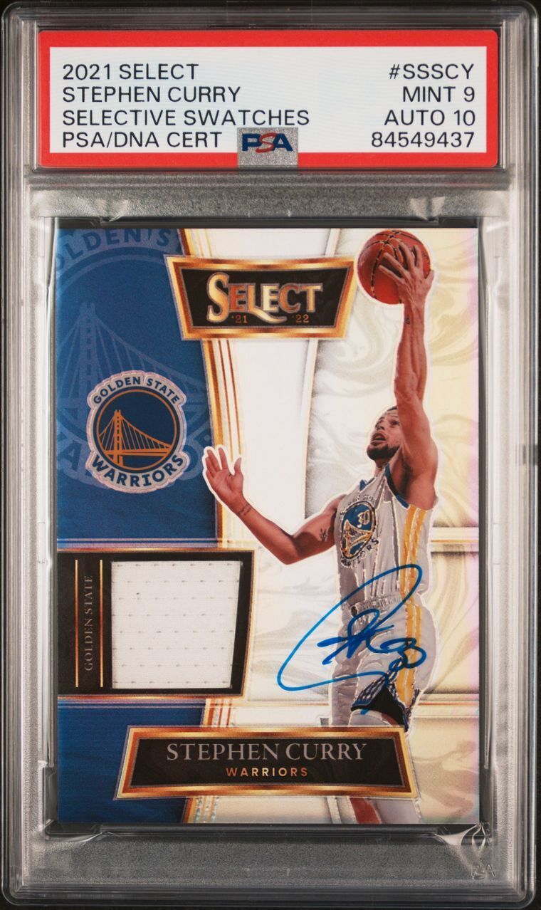 2021 Panini Select Selective Swatch #SSSCY Stephen Curry Signed PSA MINT 9 AUTO