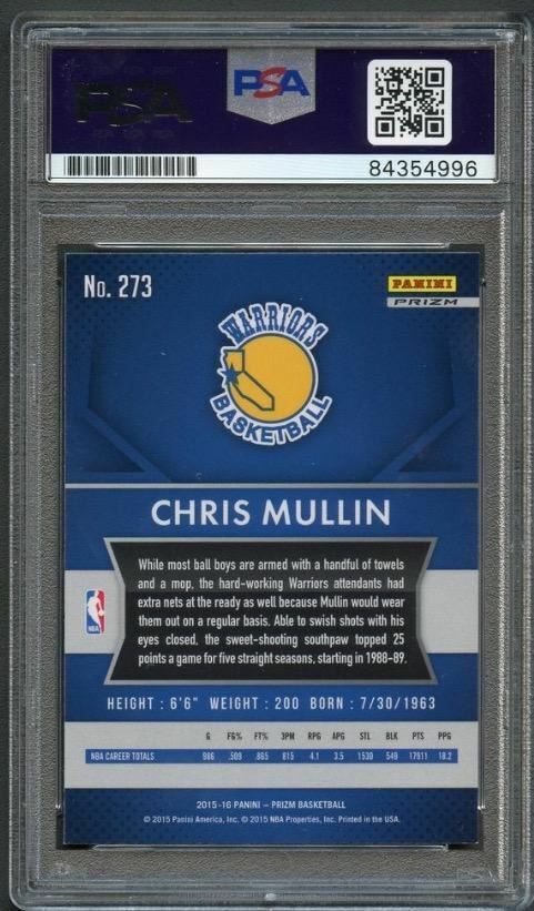 2015-16 PANINI PRIZM SILVER #273 Chris Mullin Signed Card AUTO Grade 10 PSA Slab