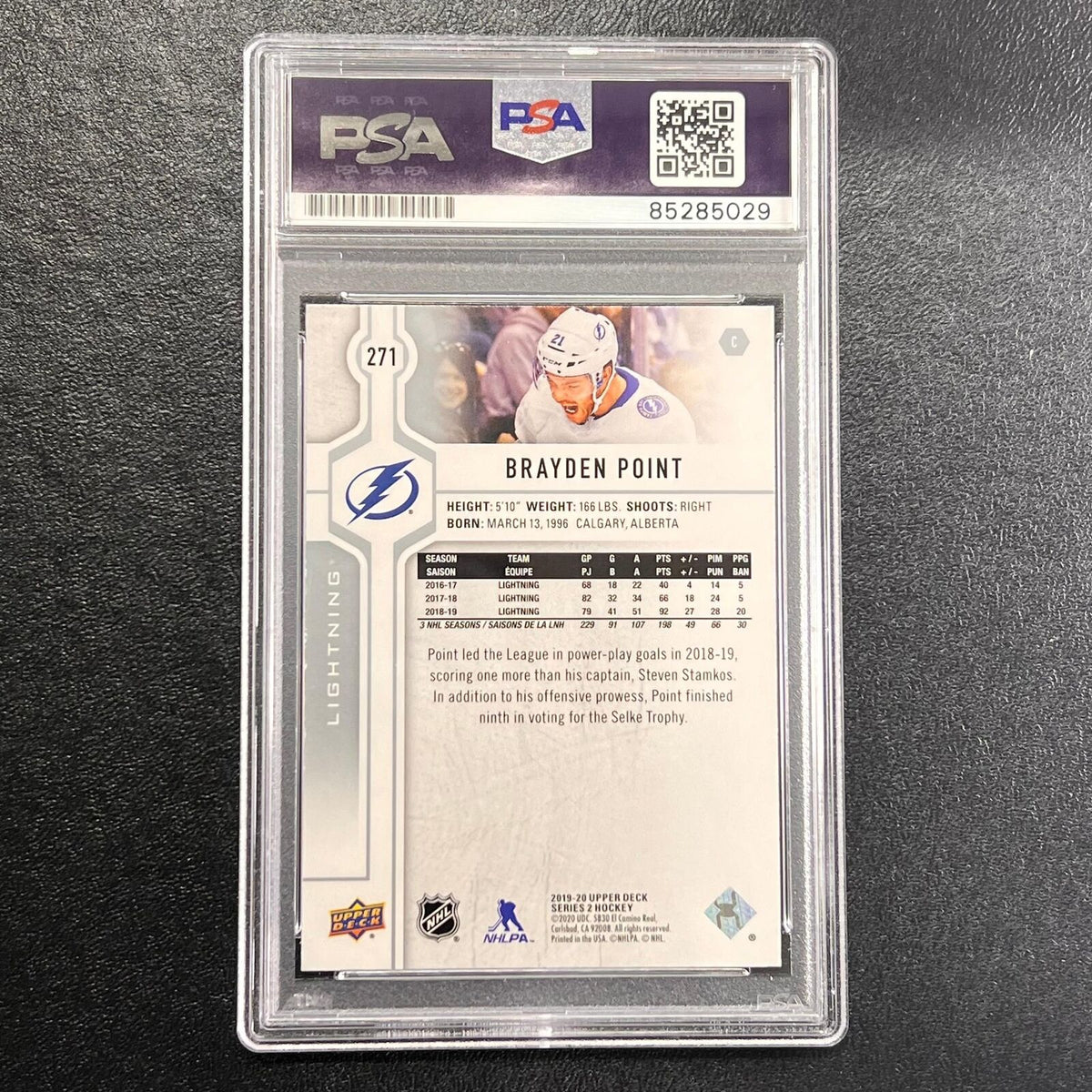 2019-20 Upper Deck SP Hockey #21 Brayden Point Signed Card AUTO PSA/DNA slabbed