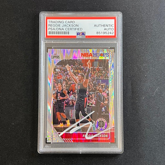 2019-20 Panini Hoops Premium Stock #57 Reggie Jackson Signed Card AUTO PSA Slabb