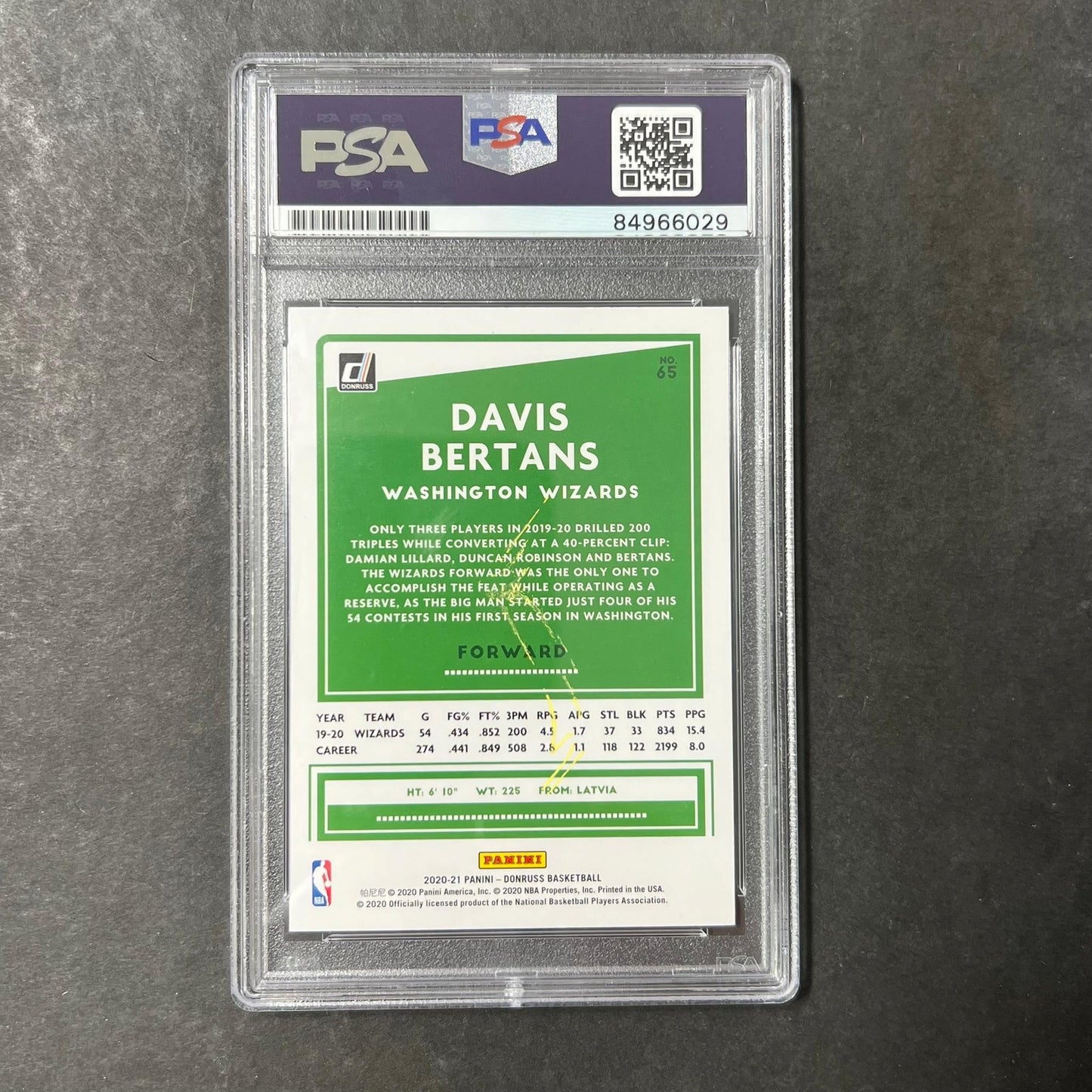 2020-21 Panini Donruss #65 Davis Bertans Signed Card AUTO PSA/DNA Slabbed Wizard