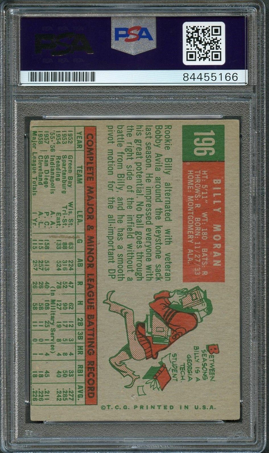 1959 Topps #196 Billy Moran Signed Card PSA Slabbed Auto Cleveland