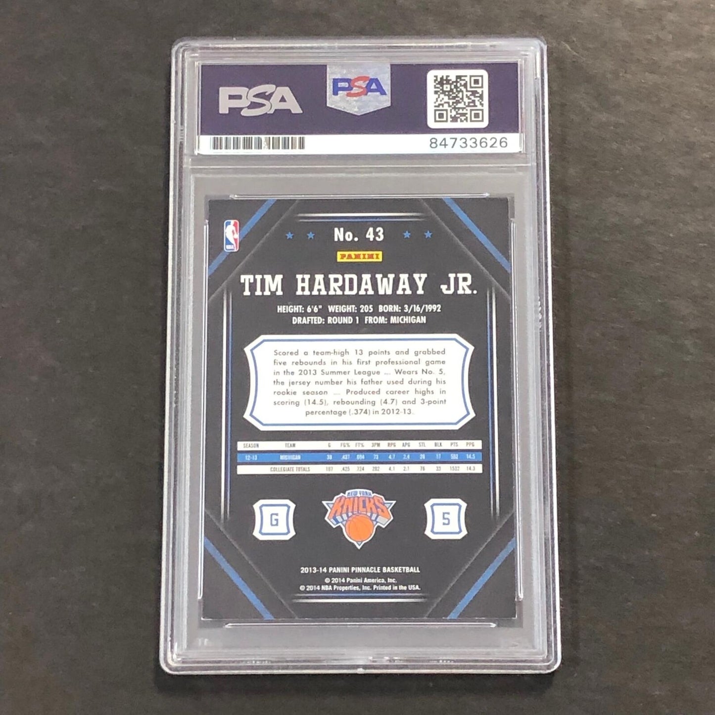 2013-14 Panini Pinnacle #43 Tim Hardaway Jr. Signed Card AUTO 10 PSA Slabbed Kni
