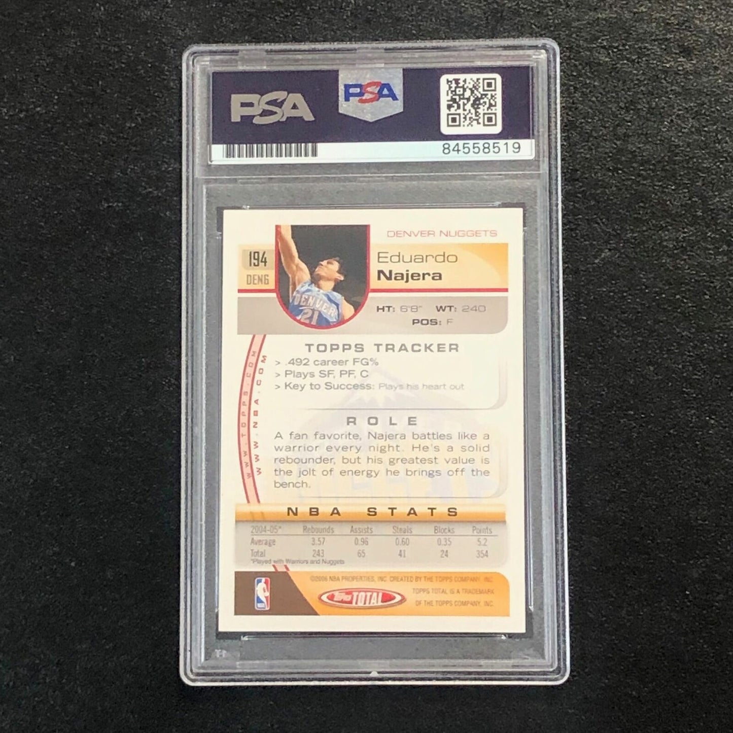 2005-06 Topps Total #194 Eduardo Najera Signed AUTO PSA Slabbed Nuggets
