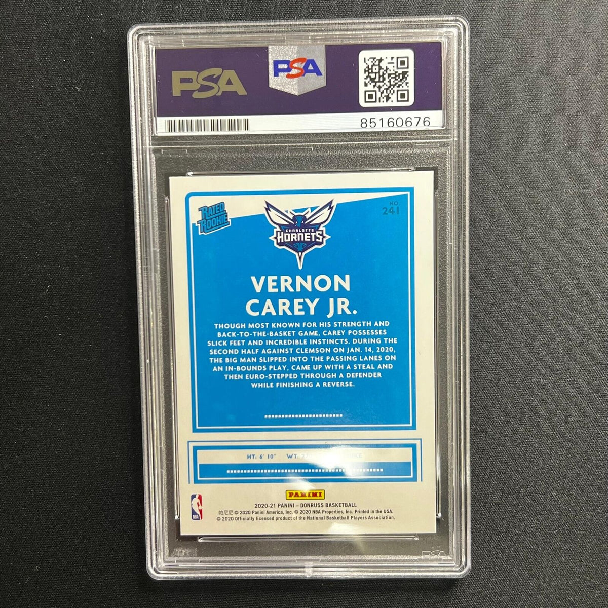 2020-21 Donruss Rated Rookie #241 Vernon Carey Jr. Signed Card AUTO 10 PSA/DNA S