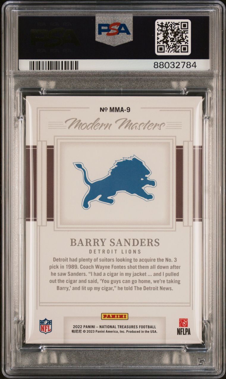 2022 National Treasures Modern Masters #9 Barry Sanders Signed PSA NM-MT 8 AUTO