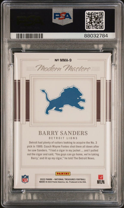 2022 National Treasures Modern Masters #9 Barry Sanders Signed PSA NM-MT 8 AUTO