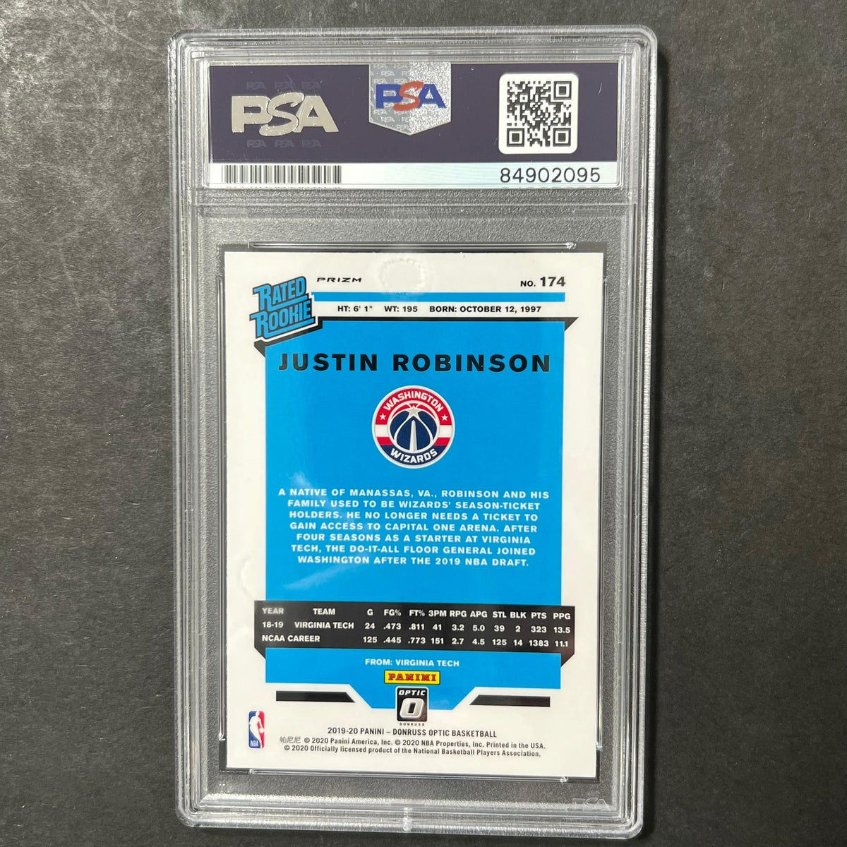 2019-20 OPTIC RATED ROOKIE #174 JUSTIN ROBINSON Signed Rookie Card AUTO PSA Slab