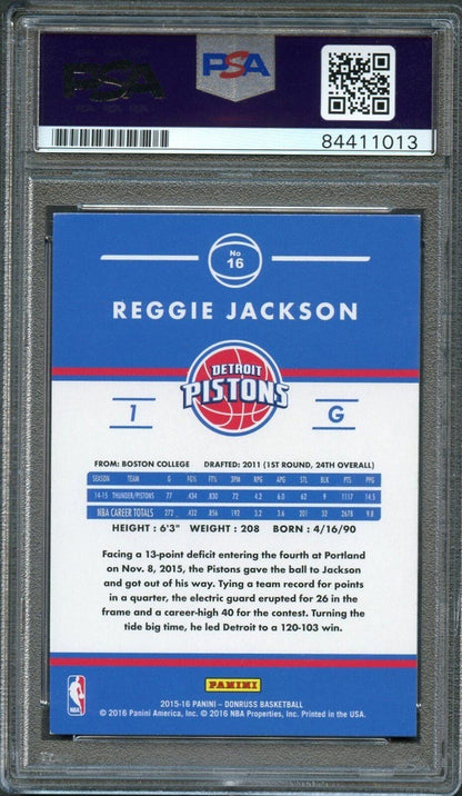 2015-16 Donruss #16 Reggie Jackson Signed Card Auto 10 PSA/DNA Slabbed Pistons