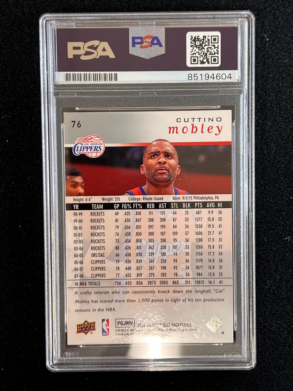 2008-09 Upper Deck #76 Cuttino Mobley Signed Card AUTO 10 PSA/DNA Slabbed Clippe