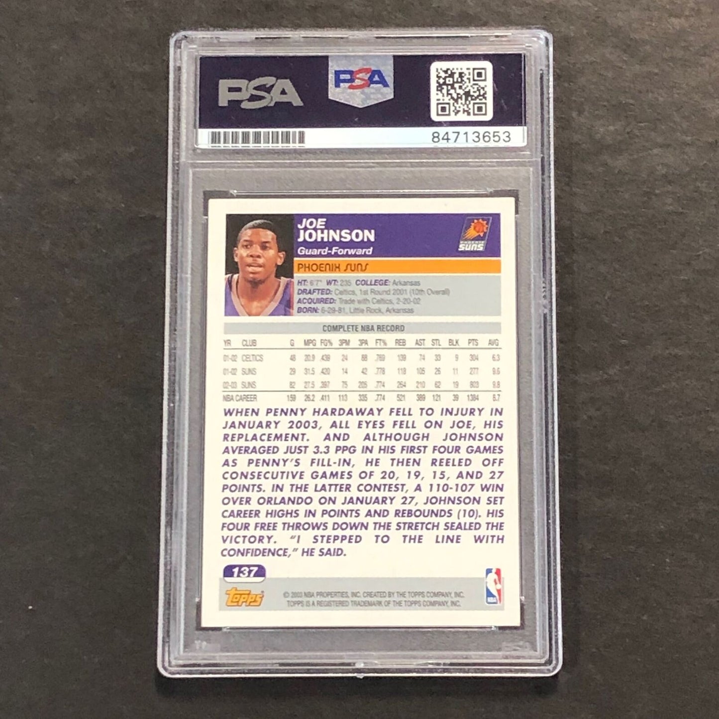 2002-03 Topps #137 Joe Johnson Signed Card AUTO PSA Slabbed Suns