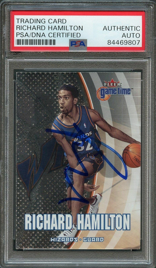 2000-01 Fleer Game Time #56 Richard Hamilton Signed Card AUTO PSA Slabbed Wizard