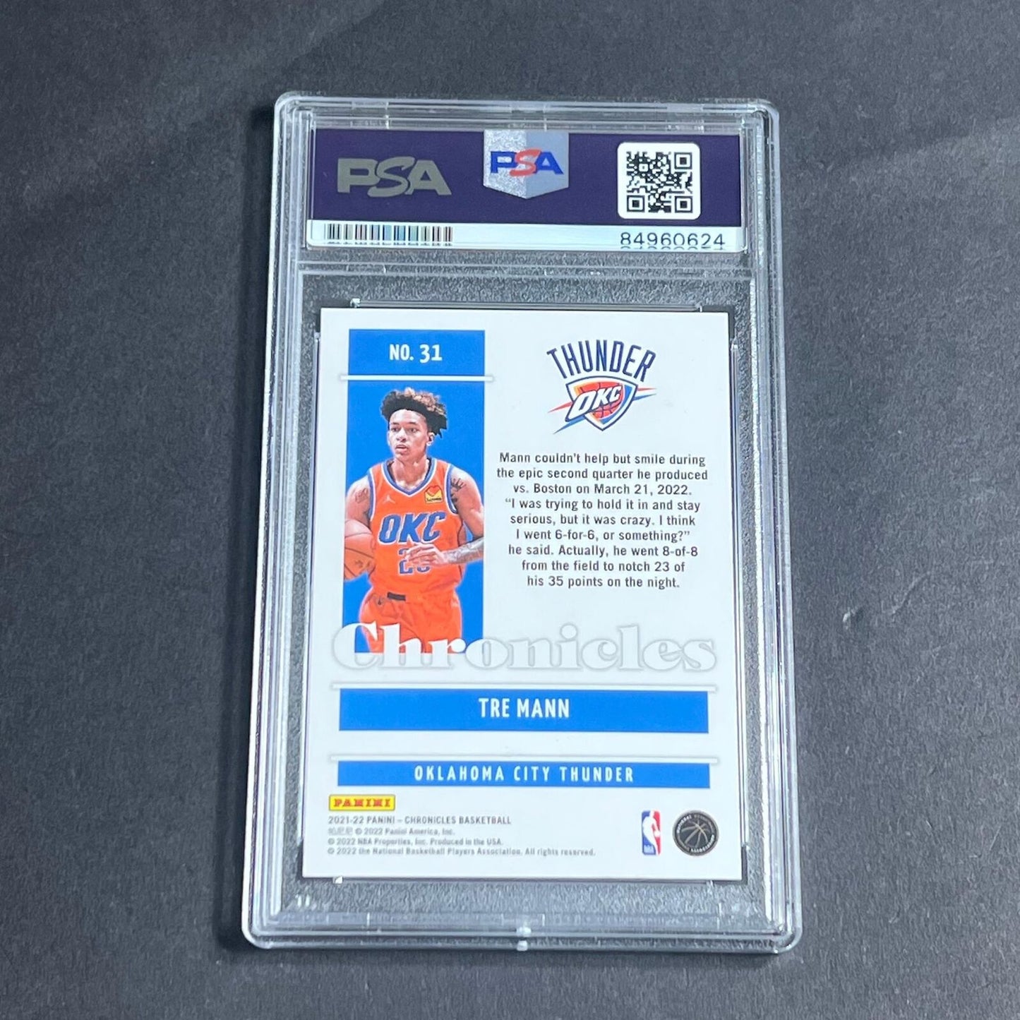 2021-22 Panini Chronicles #31 Tre Mann Signed AUTO PSA Slabbed Thunder