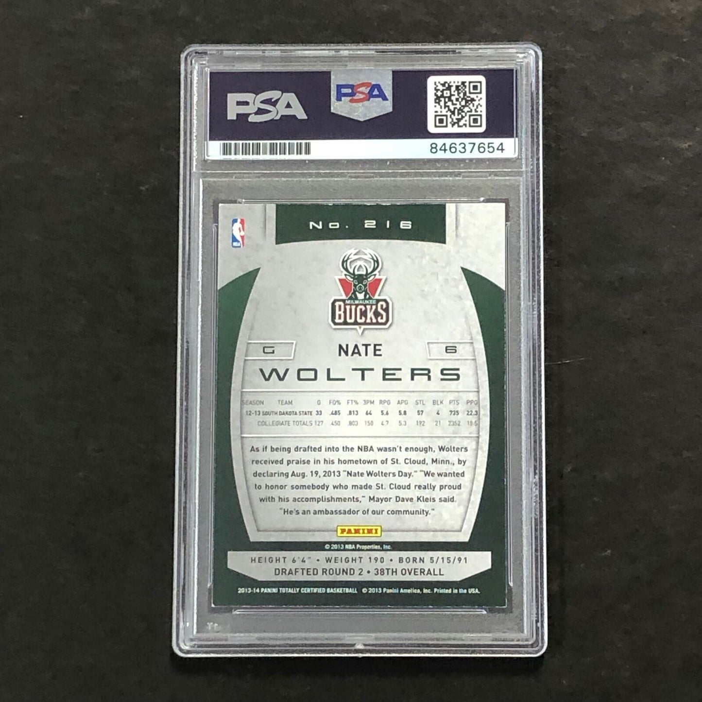 2013-14 Panini Totally Certified #216 Nate Wolters Signed Card AUTO PSA/DNA Slab