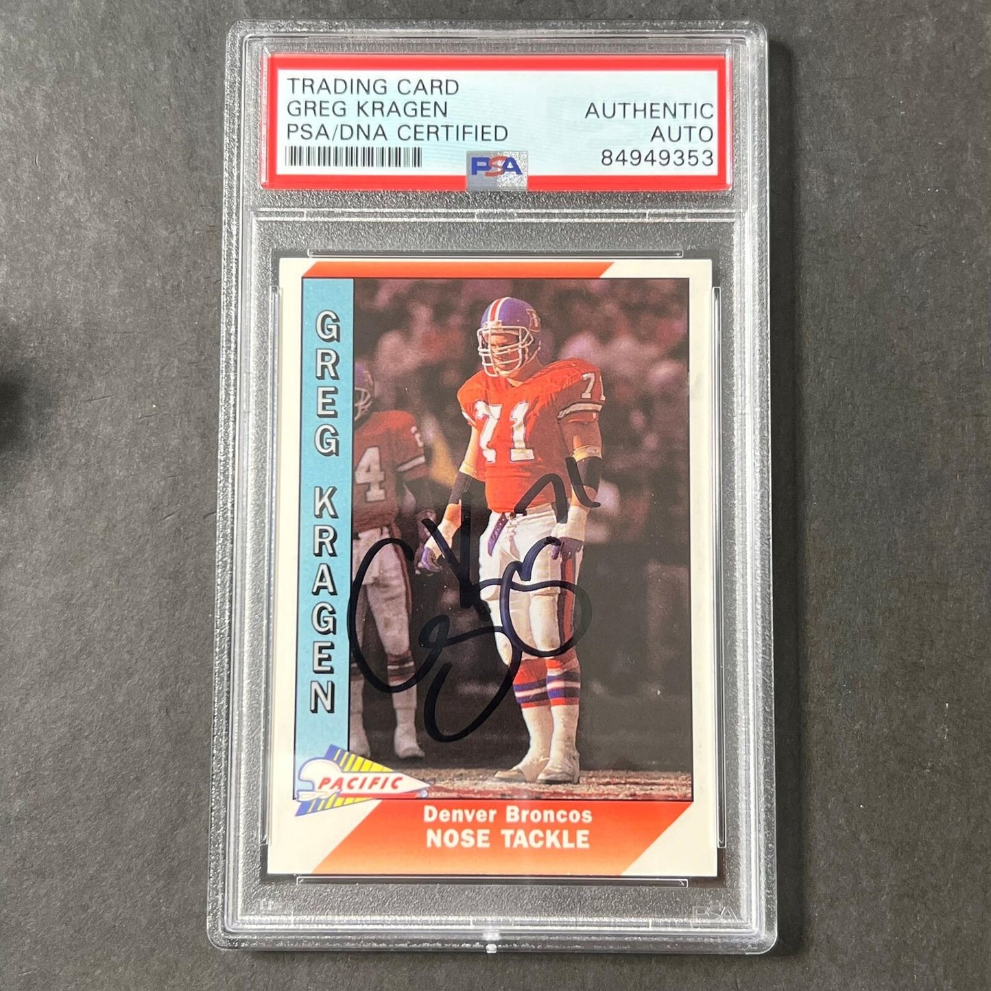 1990 NFL Pacific #120 Greg Kragen Signed Card AUTO PSA Slabbed Broncos